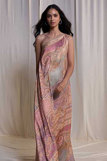 One Shoulder Scarf Print Maxi Dress