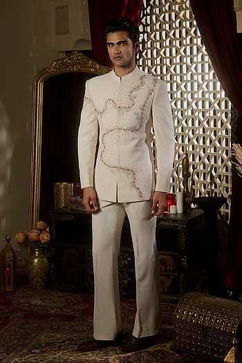 Ivory Embroidered Bandhgala Set