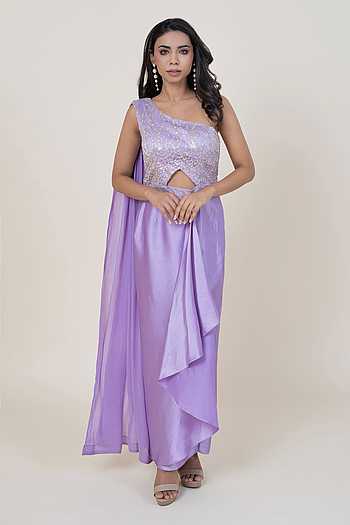 One Shoulder Embellished Draped Dress