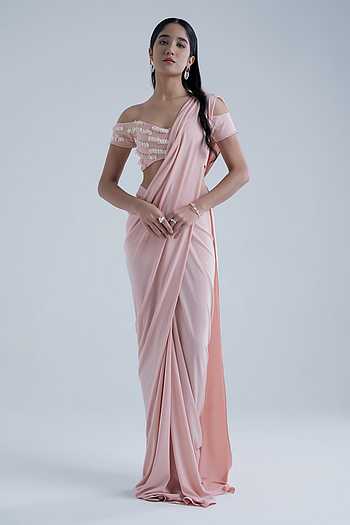 Pre-Draped Saree With Off Shoulder Blouse