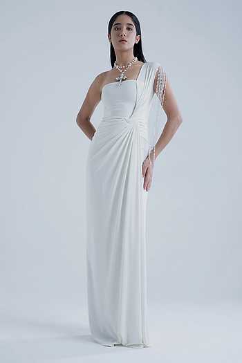 One Shoulder White Gown