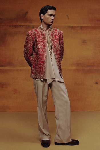The Burnt Rose Open Bandhgala Jacket Set