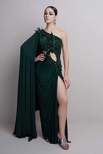 One Shoulder Embroidered Gown