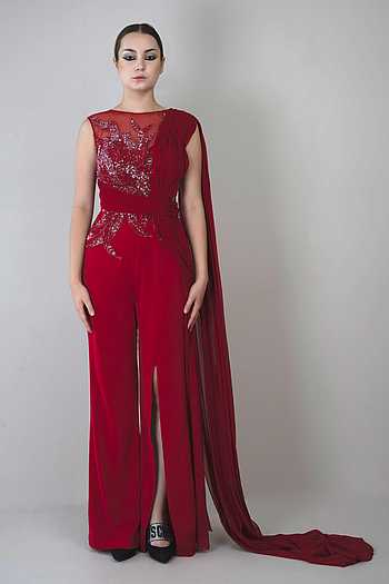 Sequin Work Draped Gown