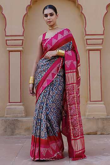 Ajrakh Bandhani Saree Set