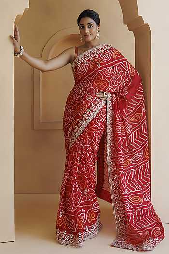 Bandhani Gota Patti Saree & Blouse Set with Petticoat