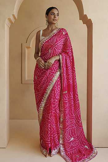 Bandhani Saree Set with Stitched Blouse and Petticoat