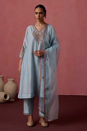 Neckline Embroidered Kurta Set