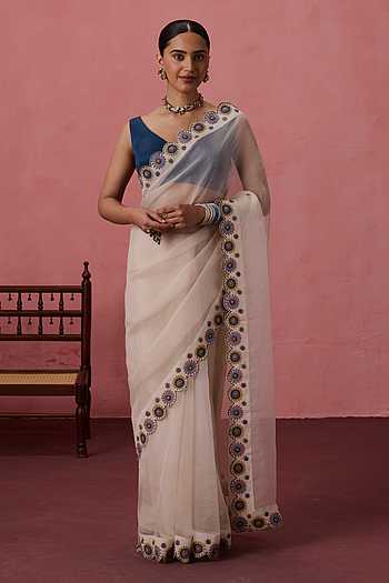 Border Embroidered Saree With Unstitched Blouse Piece