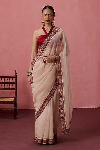 Cutwork Border Embroidered Saree With Unstitched Blouse