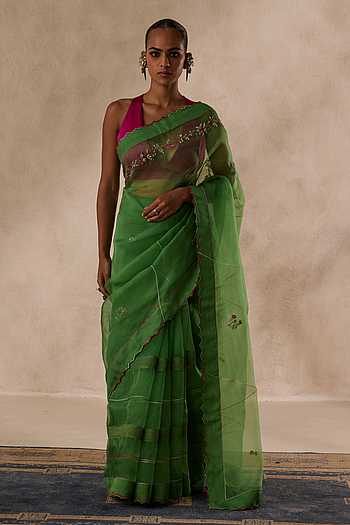 Embroidered Saree & Unstitched Blouse Set