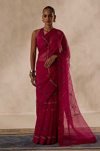 Jaal Embroidered Saree With Unstitched Blouse Piece