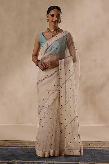French Knot Embroidered Saree & Unstitched Blouse Set