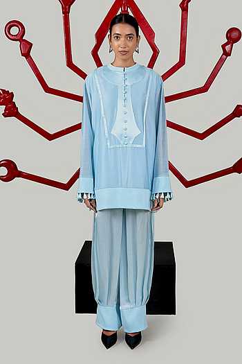 Ribbed Patchwork Kurta & Pant Set