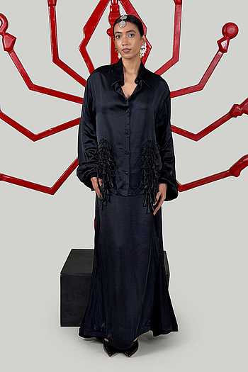 Cord Bow Top & Godet Skirt Set