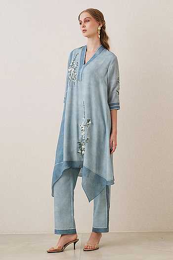 Aurelle Embroidered Asymmetric Tunic & Pant Set