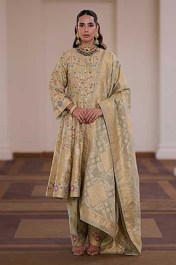 Pista Chandrakala Meenakari Anarkali Set