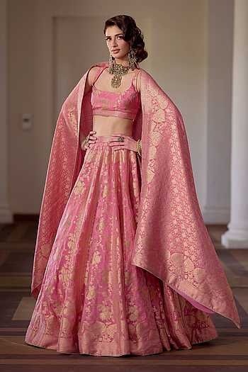 Rose Kalakand Floral Woven Organza Lehenga Set