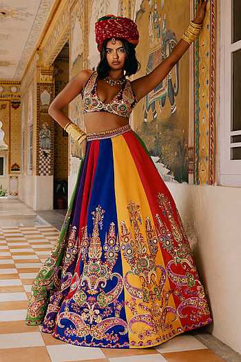 Rang-Mahal Color Block Lehenga & Blouse Set