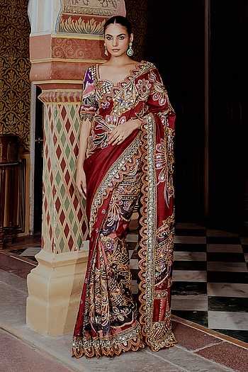Gulmohar Embroidered Saree & Blouse Set