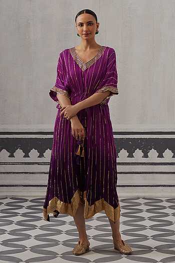 Sasha Metallic Stripe Pattern Kaftan