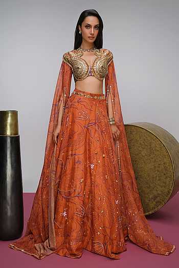 Majestic Dawn Embroidered Blouse With Lehenga