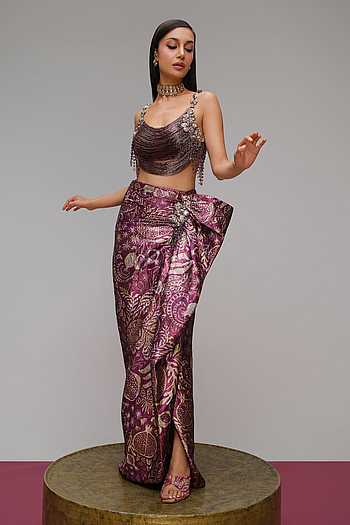 I Brought Wine Embroidered Blouse & Skirt Set