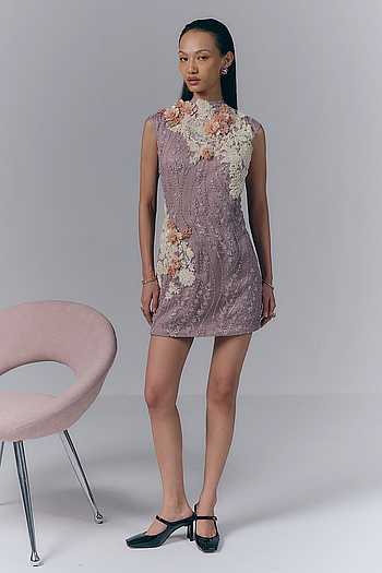 Mauve Embroidered Short Dress