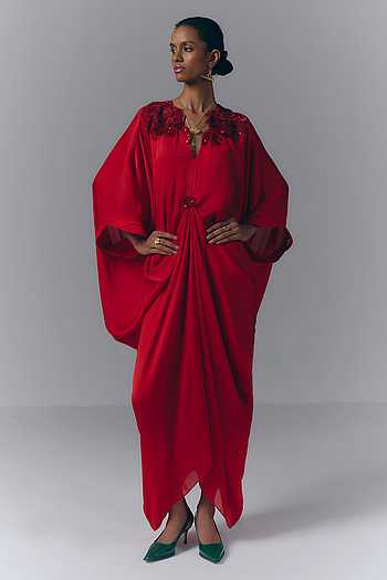 Crimson Draped Kaftan
