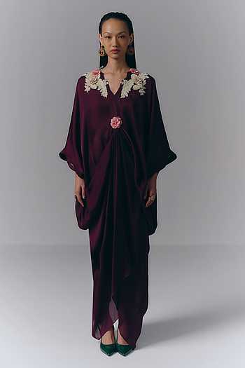Yoke Embroidered Draped Kaftan