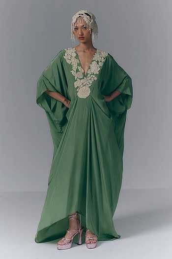 Placement Embroidered Draped Kaftan
