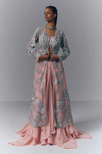 Embellished Long Jacket Skirt Set