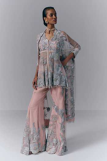 Aurora Embroidered Peplum Top Sharara Set
