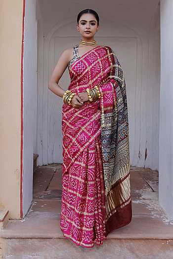 Ajrakh Bandhani Saree Set