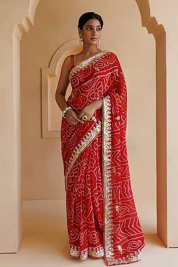 Bandhani Gota Patti Saree Set with Blouse & Petticoat