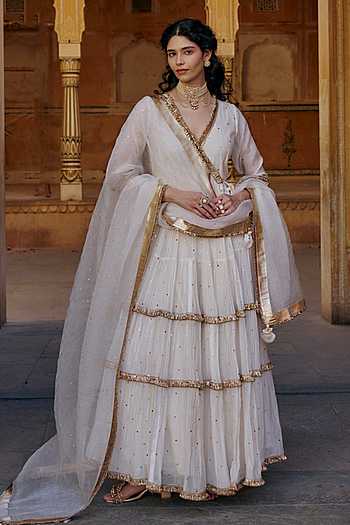 Mukaish Work Angarkha With Dupatta