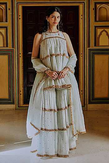 Embroidered Peplum Kurta Sharara Set