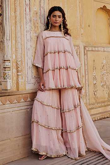 Tiered Peplum Kurta Sharara Set