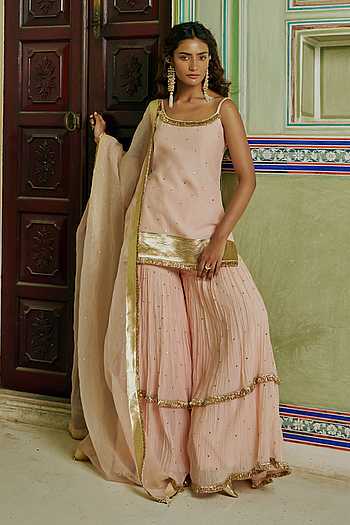 Embroidered Straight Kurta Sharara Set