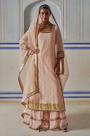 Vintage Blush Straight Kurta Sharara Set