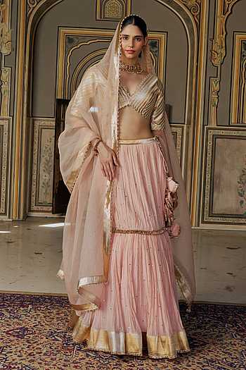 Vintage Blush Fish Cut Lehenga Set