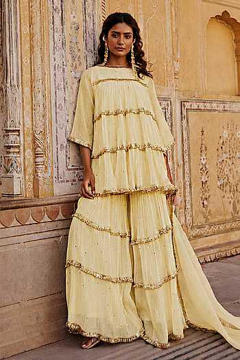 Embroidered Peplum Kurta Sharara Set