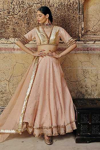 Vintage Blush Double Bordered Lehenga Set