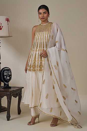 Ivory Leher Ki Mehfil Embroidered Top Anarkali Set