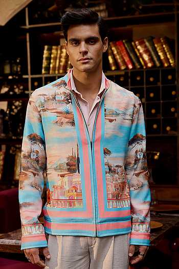 Printed Poly Corduroy Bomber Jacket