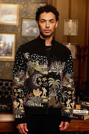 Midnight Odyssey Multi-Embellished Bomber Jacket