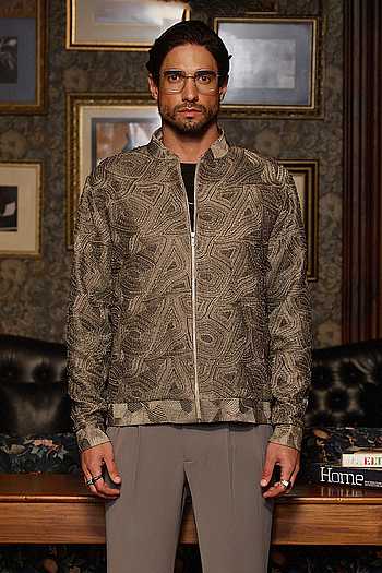 Geometric Embroidered Bomber Jacket