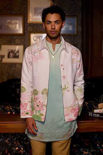 Sacred Lotus Hand Painted Jacket & Kurta Set