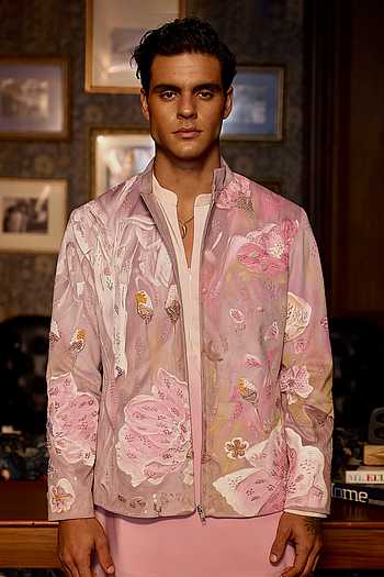 Blossom Veil Hand Painted Jacket Kurta Set