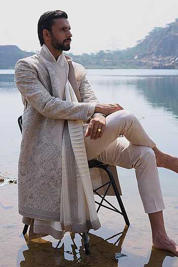 Zari Moss Rose Amber Sherwani Set